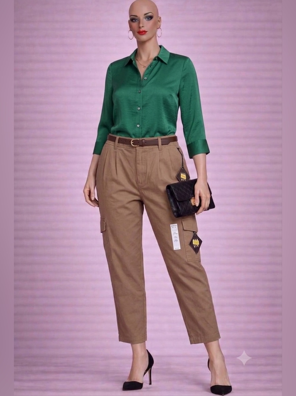Ava & Viv Women's High-Rise Casual Cargo Ankle Pants
